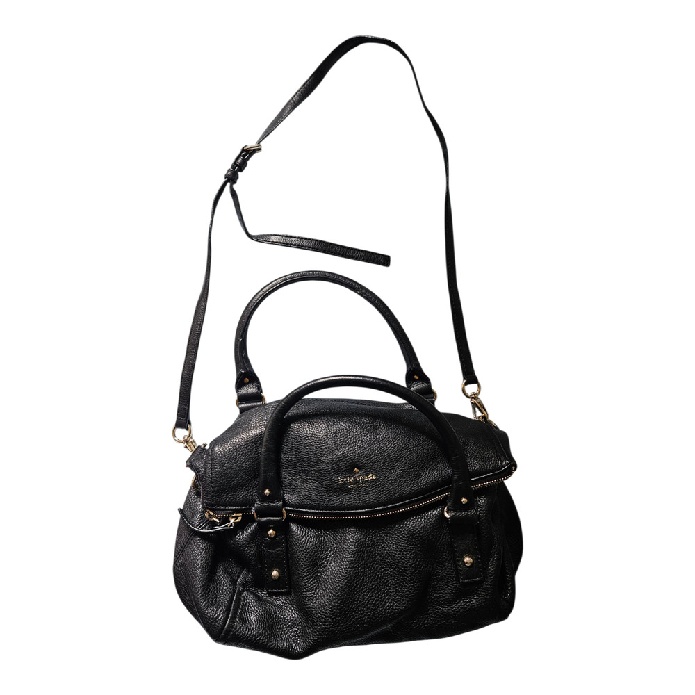 Kate Spade New York Black Pebbled Leather Satchel Crossbody Bag Striped Lining